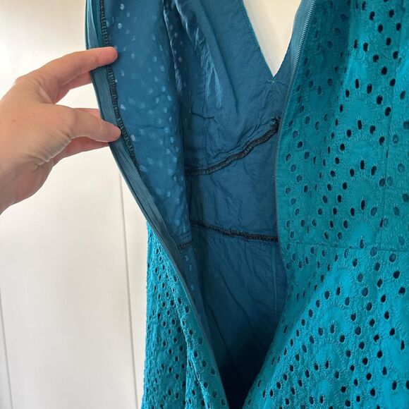 Vintage Blue Prairie Dress Country Cottage Eyelet Lace V Neck Maxi Dress Small - Picture 6 of 6